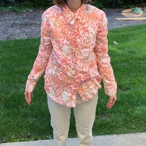 Gap M button down polka dot coral